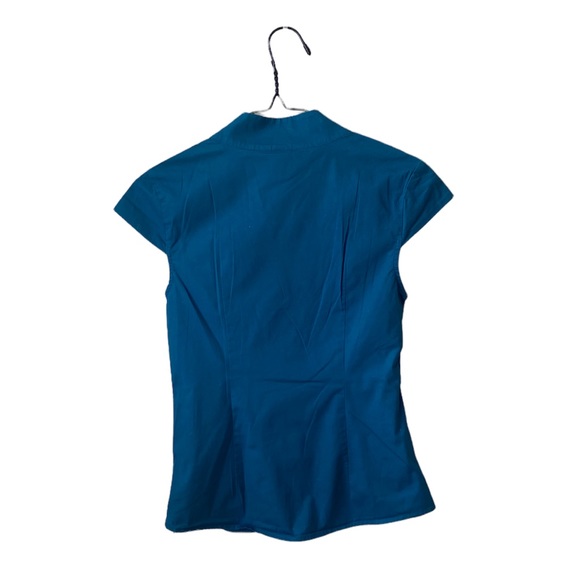 MODA INTERNATIONAL BLUE/GREEN CORSET LIKE, SHORT SLEEVES TOP, V-Neck SIZE 2 - Picture 2 of 7